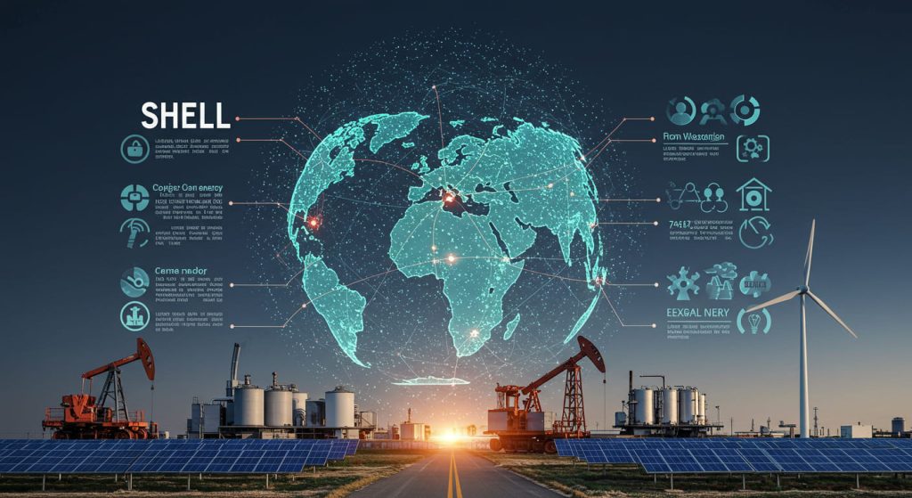 Shell as a global energy leader combining oil, gas, and renewable energy.